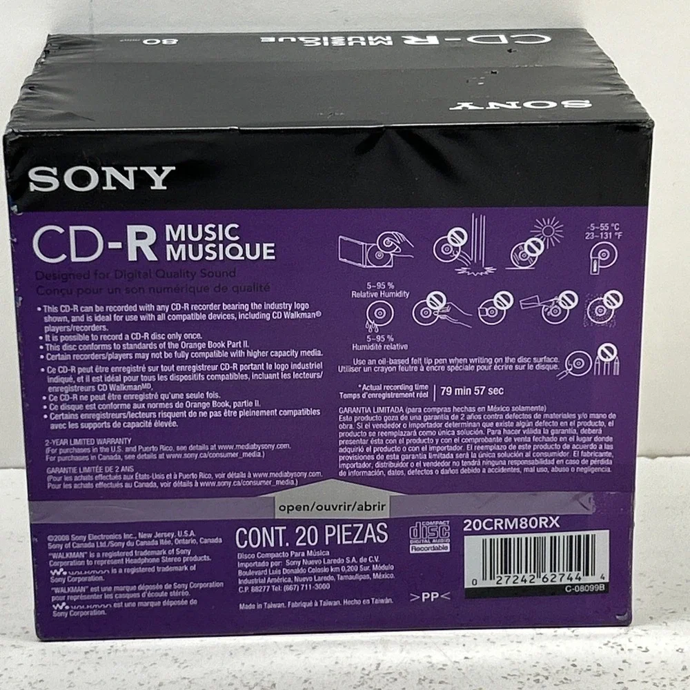 New Sony CD-R Music CDs 20 Pack Slim Multi Color Cases 80 Min 20CRM80RX Sealed